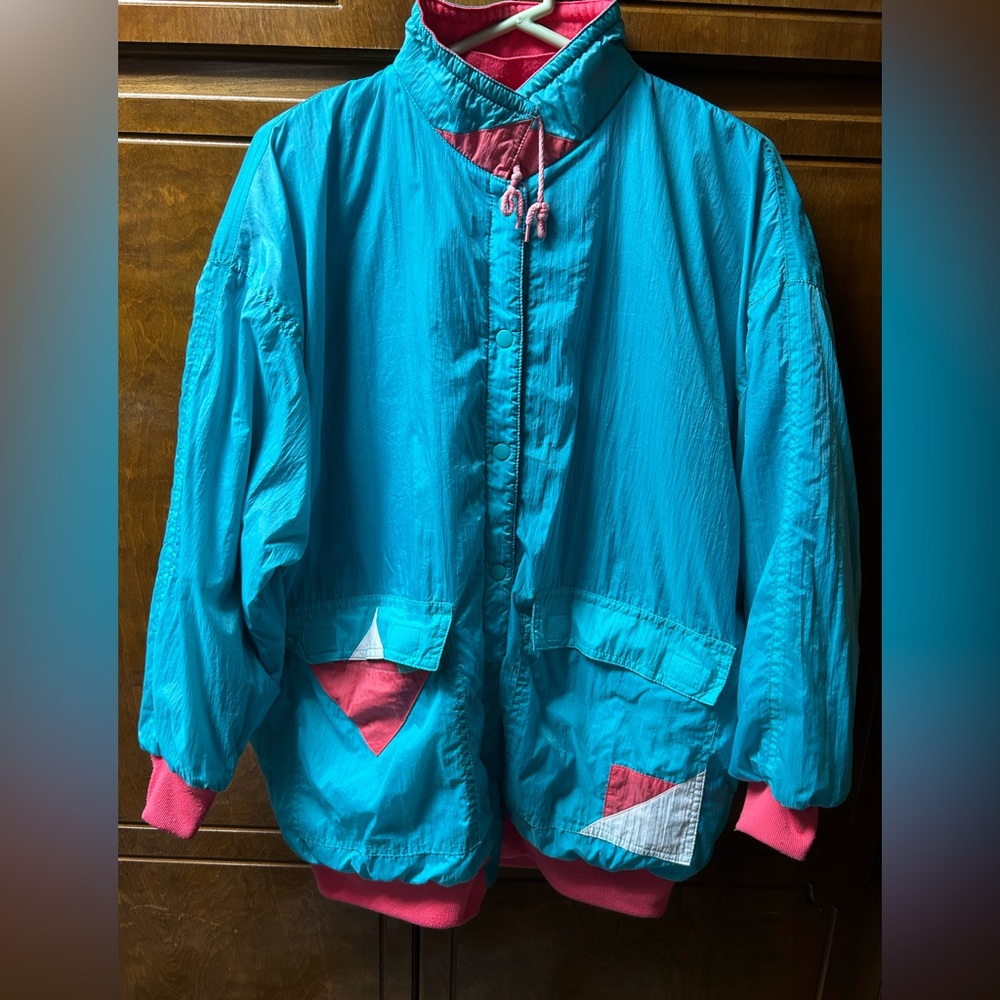 Men's Teal and Pink Windbreaker Jacket